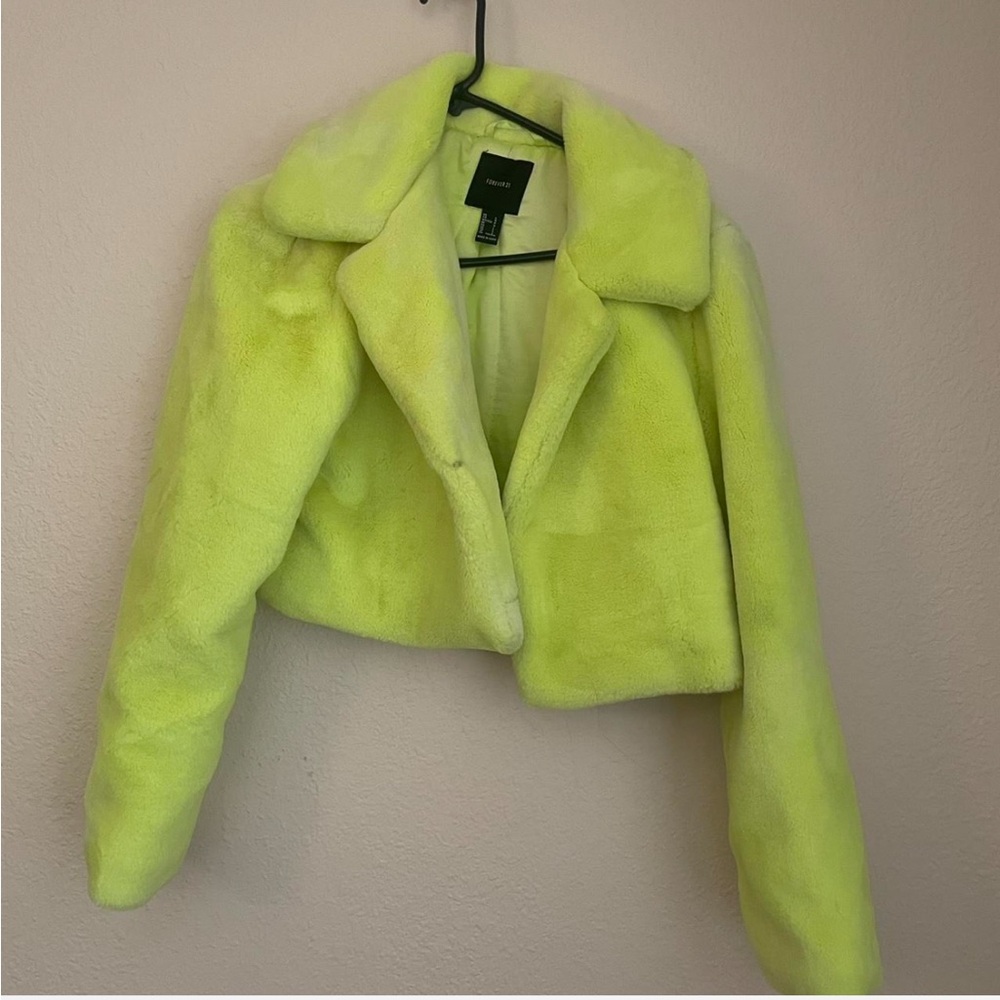 Forever 21 Lime Green Highlighter Faux Fur Jacket